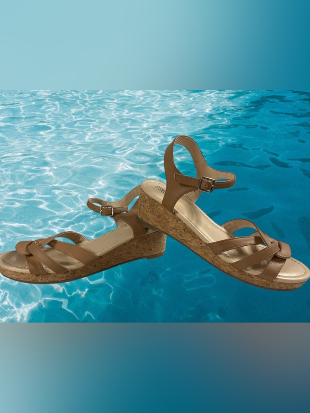 Nordstrom Rack Women's Tan Cork Wedge Sandals with Ankle Strap Size 5M